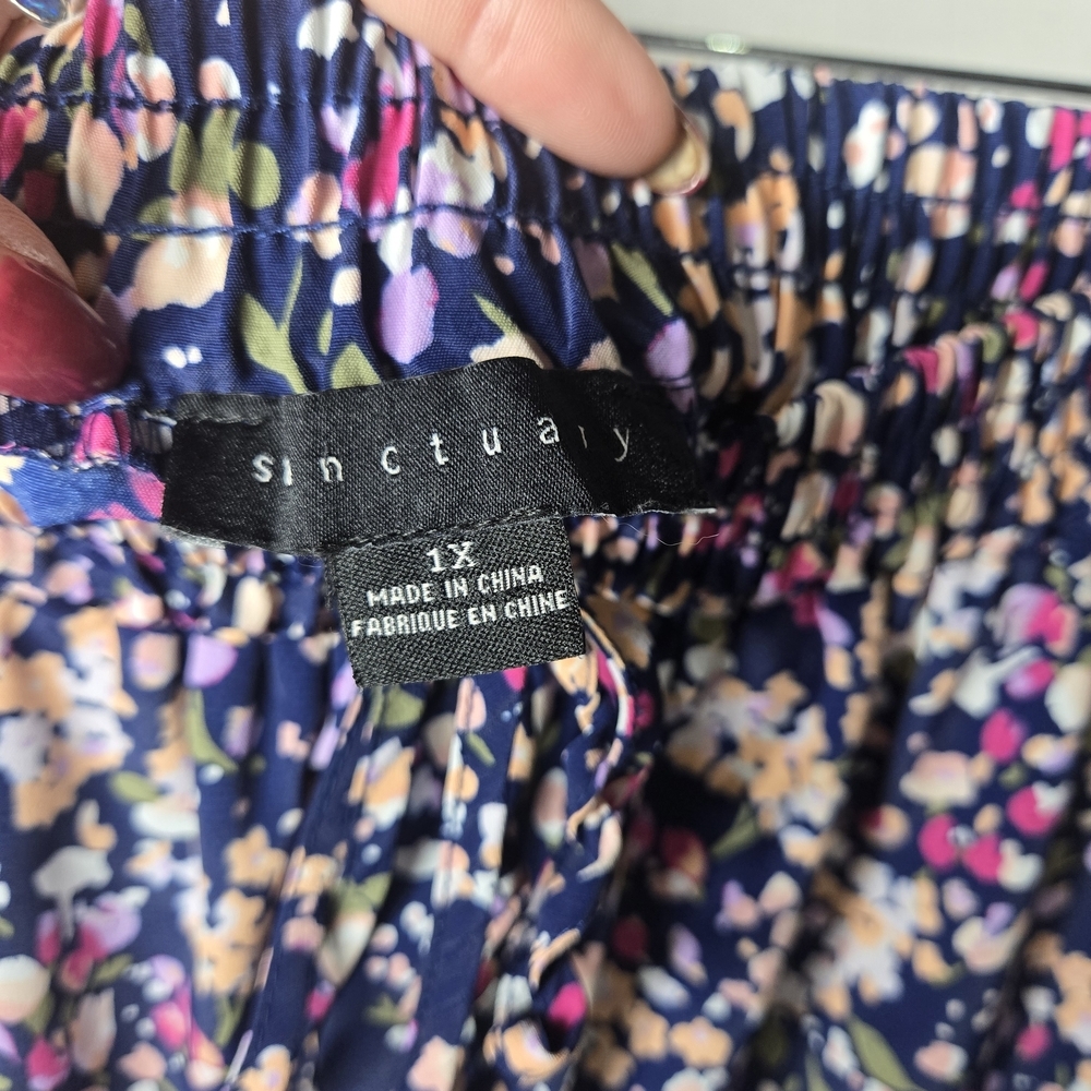 1X Sanctuary Multicolor Floral Skater Skirt Tiered Like New Elastic Waist Flowy - Picture 2 of 4
